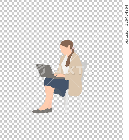 A woman (long hair) working from home using a laptop 126464864