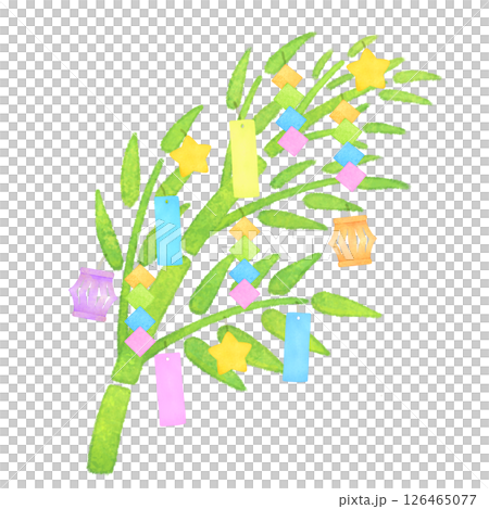 Illustration of bamboo leaves and Tanabata decorations 126465077