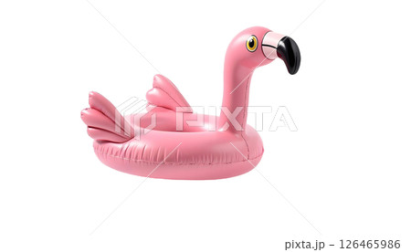 A lively pink flamingo pool float stands out on a transparent background, perfect for enhancing summer beach getaway experiences 126465986