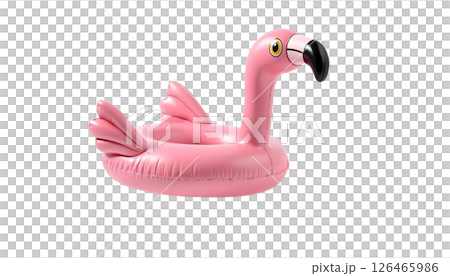 A lively pink flamingo pool float stands out on a transparent background, perfect for enhancing summer beach getaway experiences 126465986