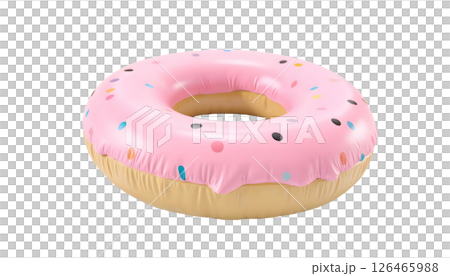 A pink donut float isolated on a transparent background, perfect for summer beach vacations and inflatable fun 126465988