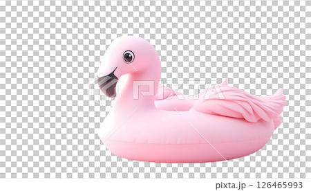 Isolated pink flamingo pool float on transparent background, a fun accessory for summer beach vacations and poolside relaxation 126465993