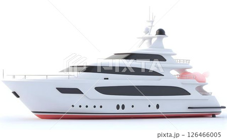 A lone white boat on a white background, representing a peaceful cruising experience 126466005