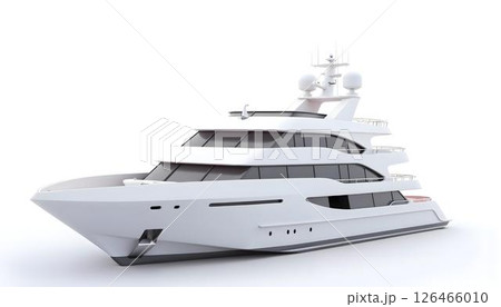 A white boat isolated on a white background, symbolizing a serene cruise experience 126466010