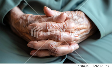 Hands of an Elderly Person Resting in a Calm Moment During a Quiet Afternoon at Home 126466065