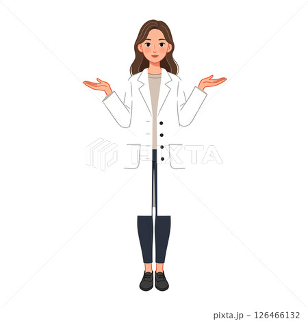 白衣を着て説明する女性のイラスト素材 白衣を着て説明する女性のイラスト素材 126466132
