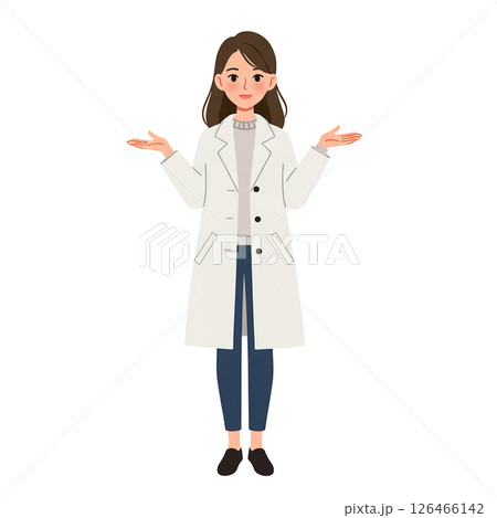 白衣を着て説明する女性のイラスト素材 126466142
