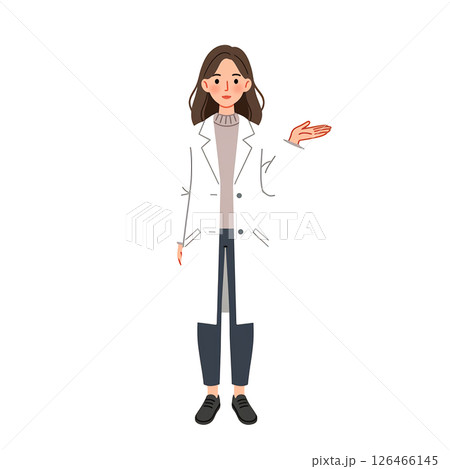 白衣を着て説明する女性のイラスト素材 126466145