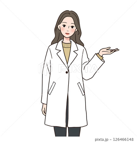 白衣を着て説明する女性のイラスト素材 126466148