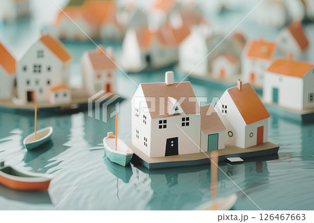 木工でできた海辺の小さな港町(3Dイラスト) 木工でできた海辺の小さな港町(3Dイラスト) 126467663