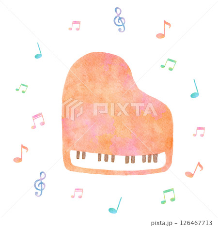 ピアノ　音楽　水彩　楽器　イラスト 126467713