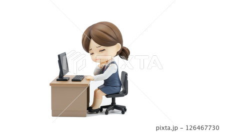 肩こりで痛がる女性のイラストのフィギア 126467730