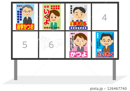 選挙ポスターが貼られている街頭ポスター板のイメージイラスト 126467740