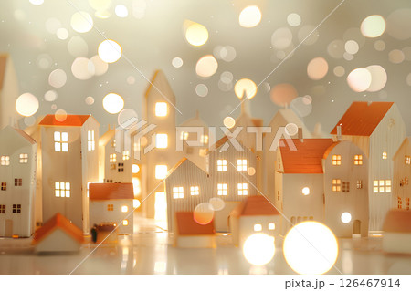 美しい灯りのある木工でできた街並み(3Dイラスト)-1 美しい灯りのある木工でできた街並み(3Dイラスト)-1 126467914