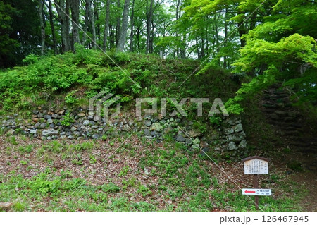 小谷城跡 大広間跡から見上げる本丸（滋賀県長浜市） 126467945