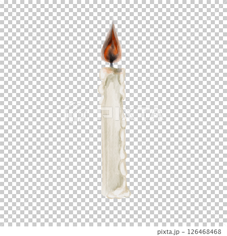 Long white candle burns with fire. Candle conceals. Gothic decor. Vintage magic candle. Magic fire. Watercolor illustration without background. Hand drawing. High quality illustration Long white candle burns with fire. Candle conceals. Gothic decor. Vintage magic candle. Magic fire. Watercolor illustration without background. Hand drawing. High quality illustration 126468468