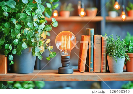 電球と植物のあるインテイリア 126468549