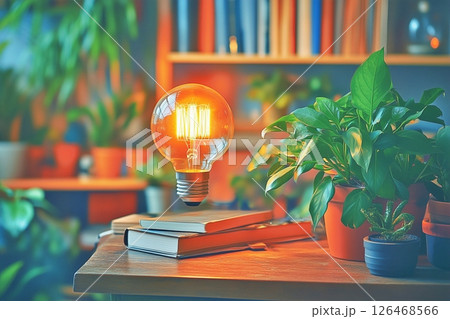 電球と植物のあるインテイリア 126468566