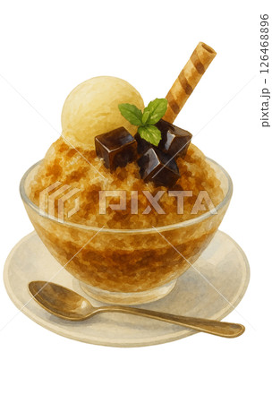 水彩で描く喫茶店のコーヒーかき氷 水彩で描く喫茶店のコーヒーかき氷 126468896