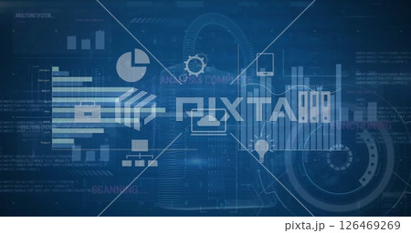 Image of padlock and data processing over blue background Image of padlock and data processing over blue background 126469269