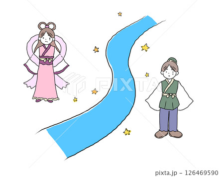 天の川を挟んで立つ織姫と彦星 126469590