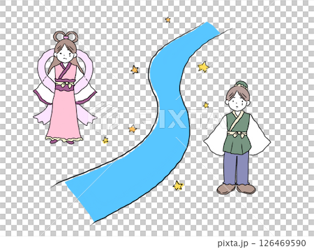 天の川を挟んで立つ織姫と彦星 126469590