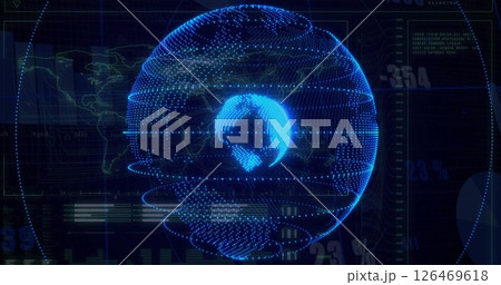 Rotating digital globe with data points and lines, global network image Rotating digital globe with data points and lines, global network image 126469618
