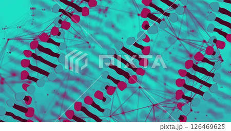 DNA strand and network connections, scientific data processing image 126469625