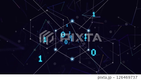 Image of binary coding and shapes on black background 126469737