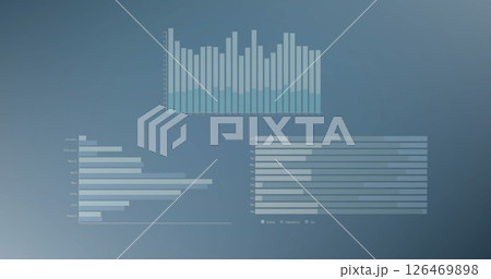 Image of diagrams and data processing over blue background 126469898