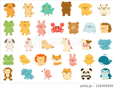 cartoon hand drawn doodle animal collection 126469899