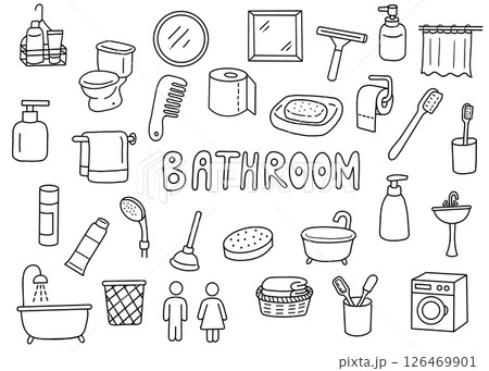 Bathroom element hand drawn outline collection 126469901