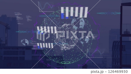Image of digital data processing over globe and computer servers 126469930