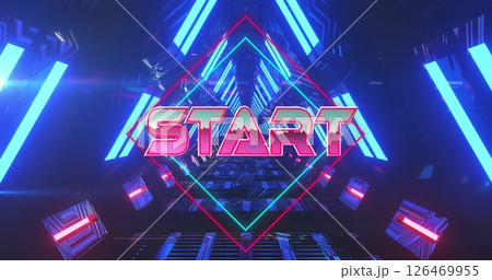 Image of start text over neon pattern background Image of start text over neon pattern background 126469955