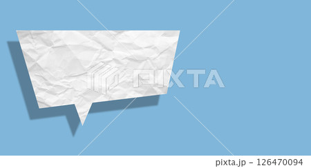 White speech bubble crumpled paper isolated on light blue background White speech bubble crumpled paper isolated on light blue background 126470094