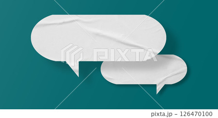 White speech bubble crumpled paper isolated on green background White speech bubble crumpled paper isolated on green background 126470100
