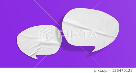 White speech bubble crumpled paper isolated on purple background 126470125