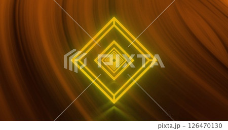 Image of neon shapes over light trails on black background 126470130