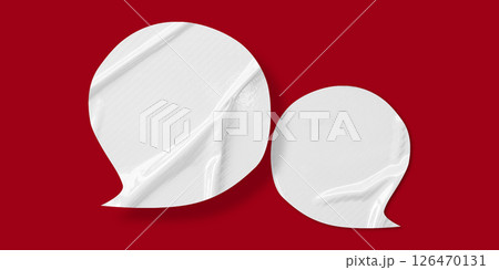 White speech bubble crumpled paper isolated on red background 126470131
