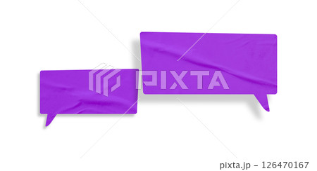 Purple speech bubble crumpled paper isolated on transparent background 126470167