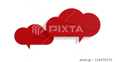 Red speech bubble crumpled paper isolated on transparent background 126470170