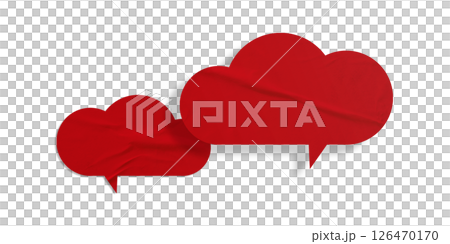 Red speech bubble crumpled paper isolated on transparent background 126470170