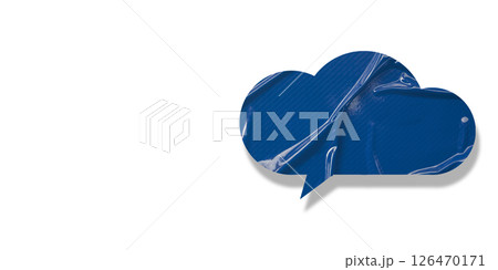 Blue speech bubble crumpled paper isolated on transparent background 126470171