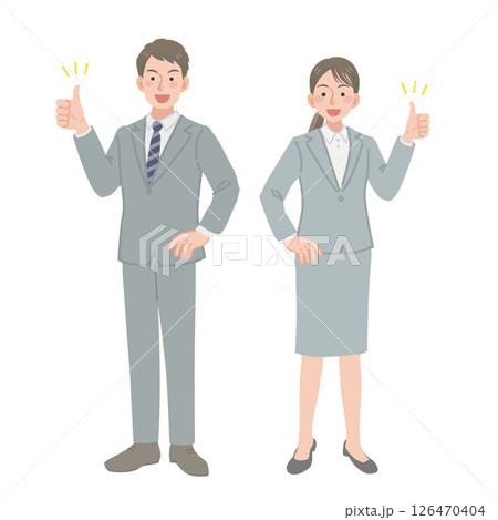 サムズアップをするビジネスパーソンの男女 126470404