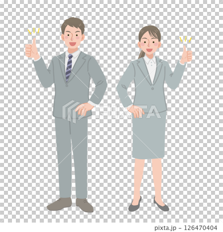 サムズアップをするビジネスパーソンの男女 126470404