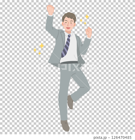 Illustration of a businessman jumping with his fist pumped Illustration of a businessman jumping with his fist pumped 126470485