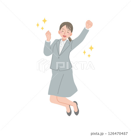 ガッツポーズ・ジャンプするビジネスウーマンのイラスト ガッツポーズ・ジャンプするビジネスウーマンのイラスト 126470487