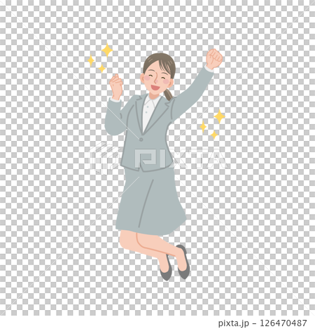 Illustration of a businesswoman jumping with her fist pumped 126470487