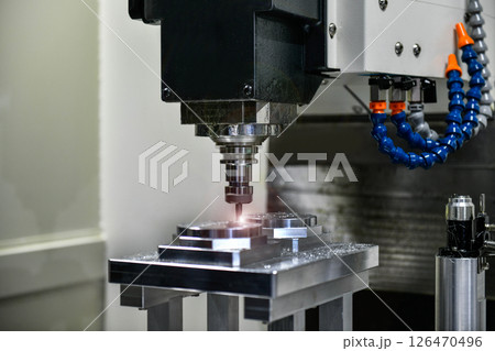 CNC lathe milling machine cutting featuring high precision the metal part , The hi-technology parts manufacturing 126470496