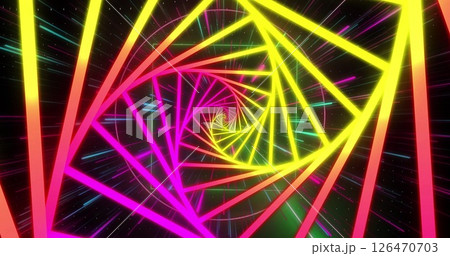 Image of neon digital tunnel over shapes moving 126470703